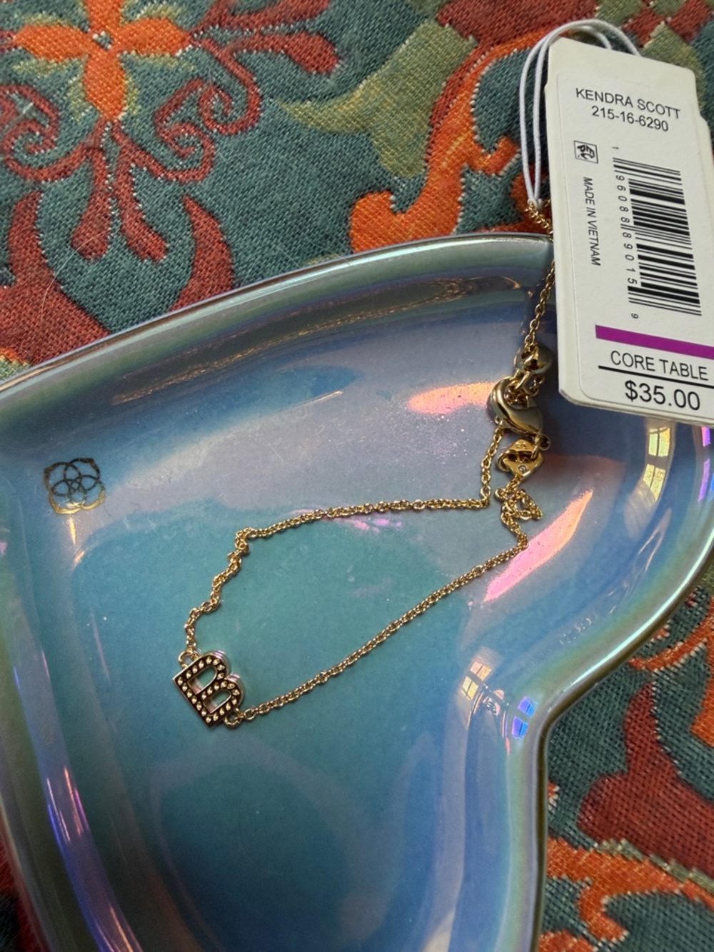 Kendra Scott Gold Initial B Pavé Bracelet & Heart Ceramic NWT